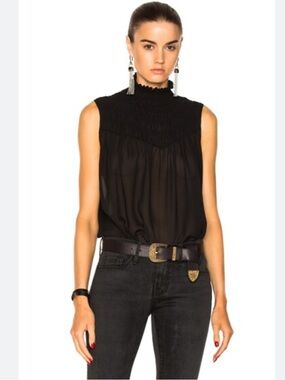 Frame Blouse Smocked Sleeveless in Black